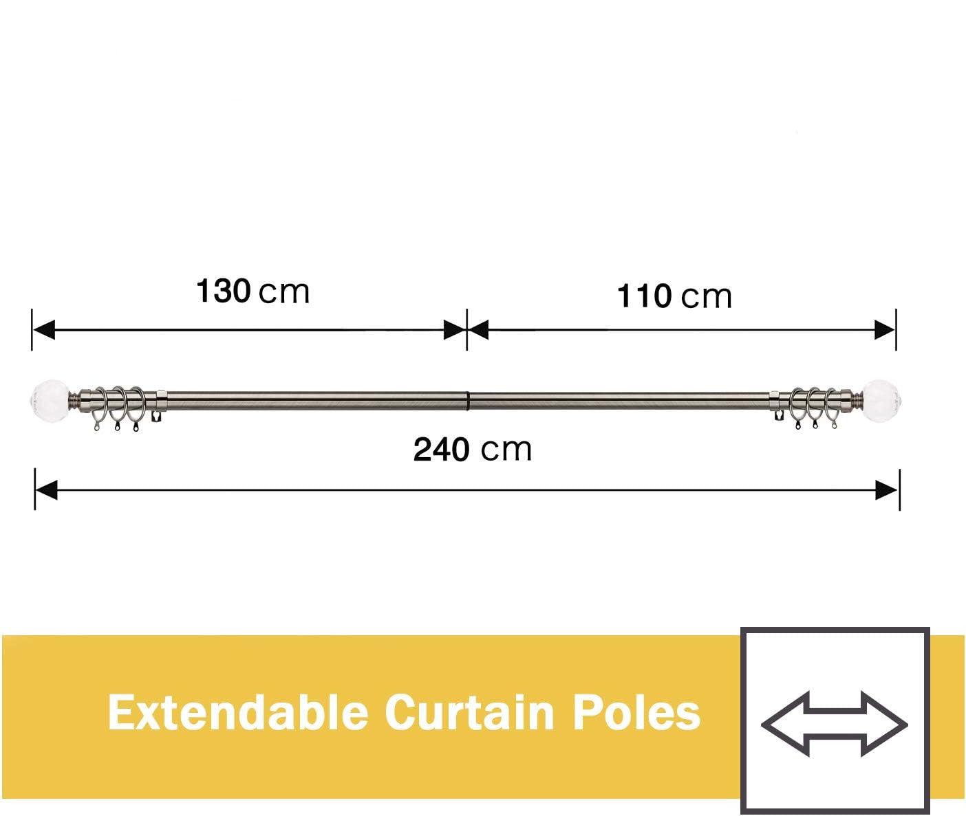 Curtain Pole Crystal Extendable 130-240cm Black Nickel Ø25/28mm - Massive Discounts