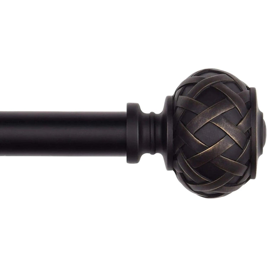 Curtain Pole for Windows 36-72In with Netted Texture Finials Black - Massive Discounts