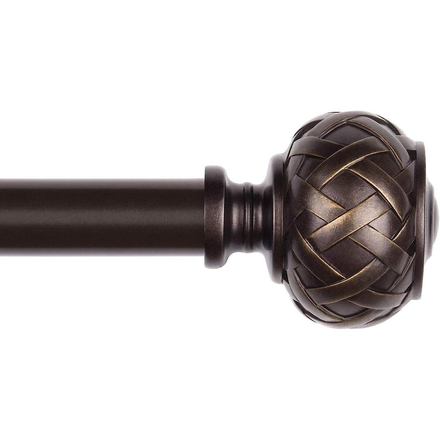 Curtain Pole for Windows 36 to 72in, Drapery Rod with Netted Texture Finials, Brown - Massive Discounts