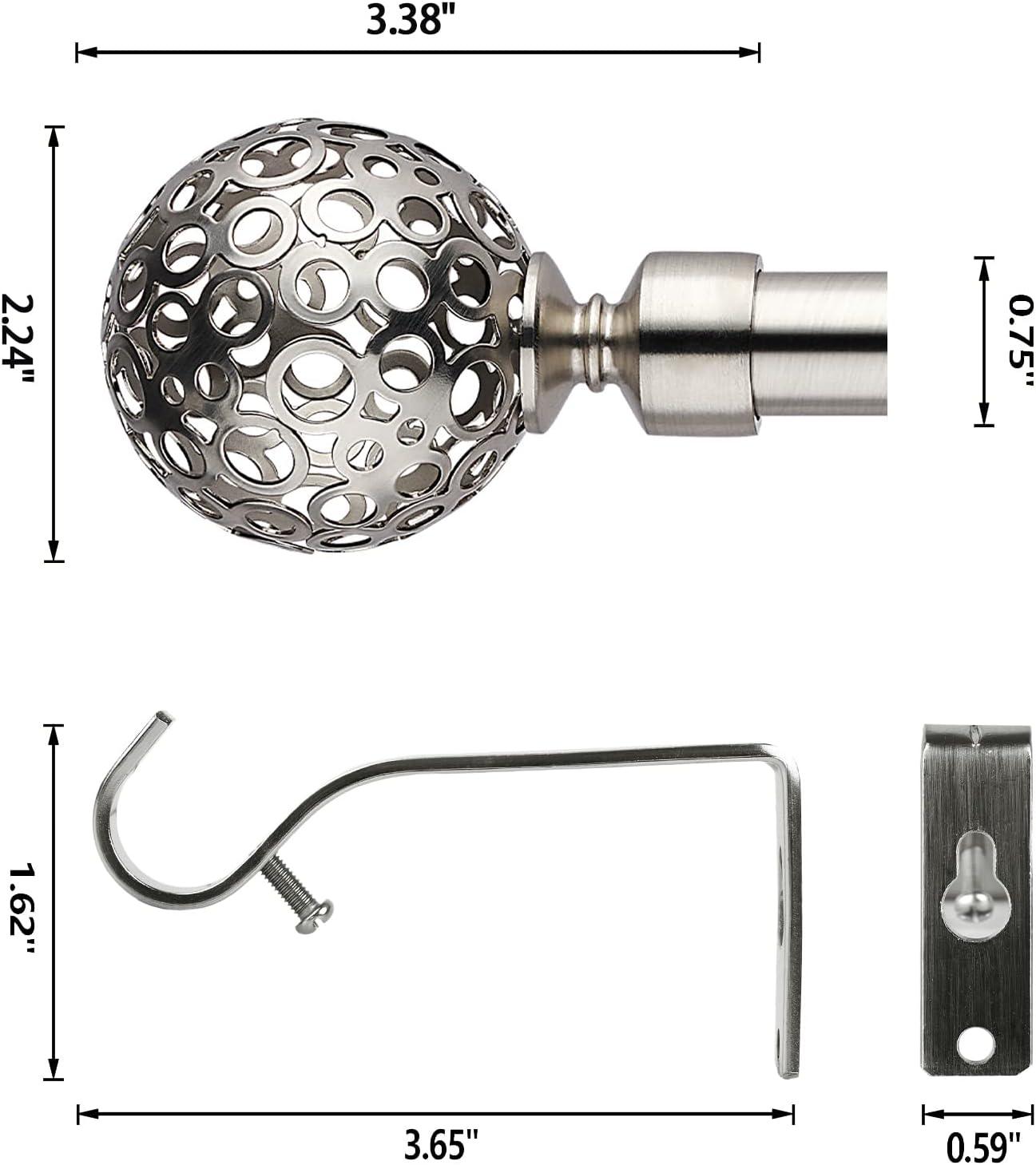 Curtain Pole Globe Ball finials Extendable Curtain Pole 120-300 cm Satin - Massive Discounts