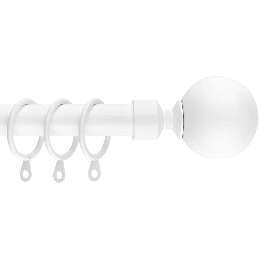 Curtain Poles Metal Plain ball Extendable Pole 120cm to 300cm White - Massive Discounts