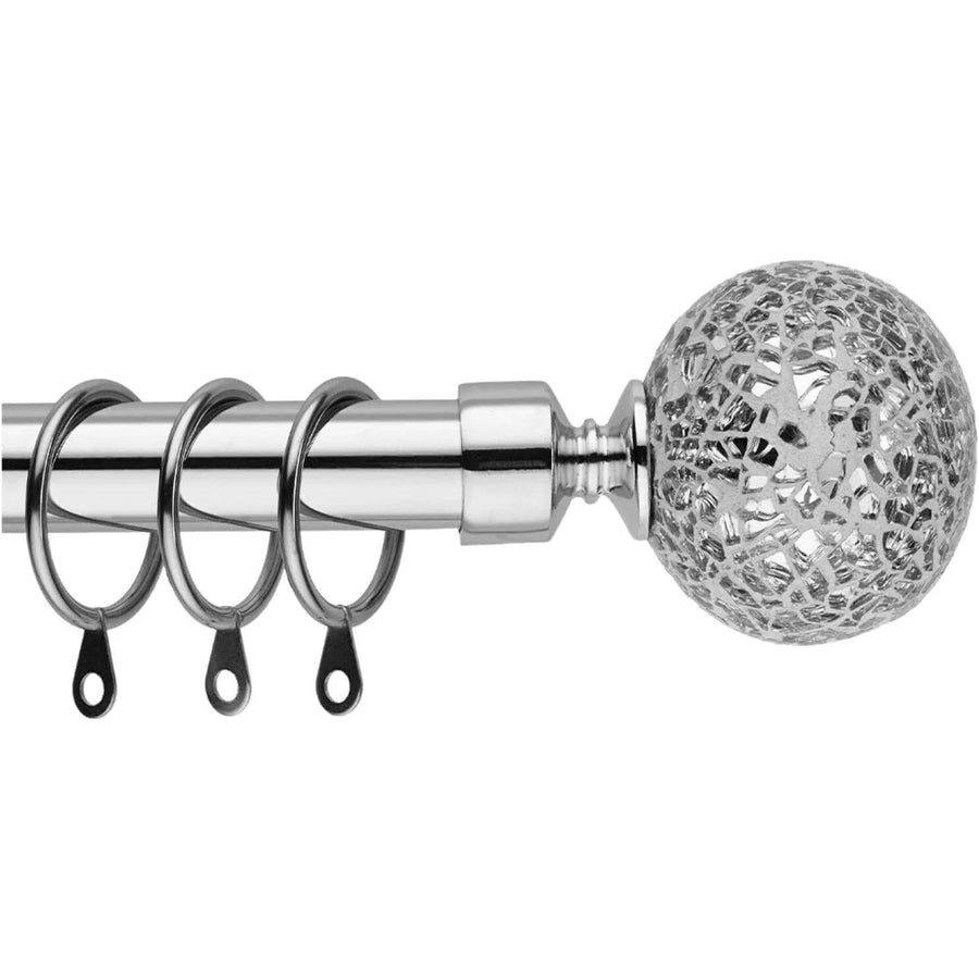 Curtain Poles Mosaic ball finials Extendable Set 70 to 120cm Chrome - Massive Discounts