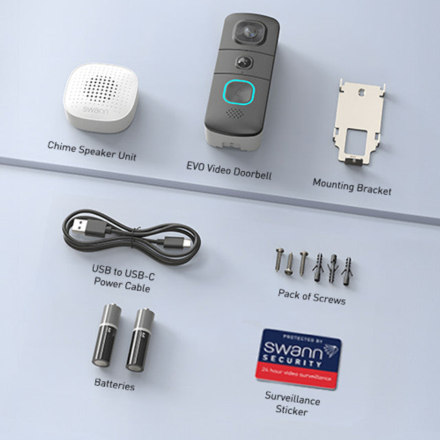 Wireless Video Doorbell 1.7MP 2 Way Audio Night Vision Chime Swann Evo Smart
