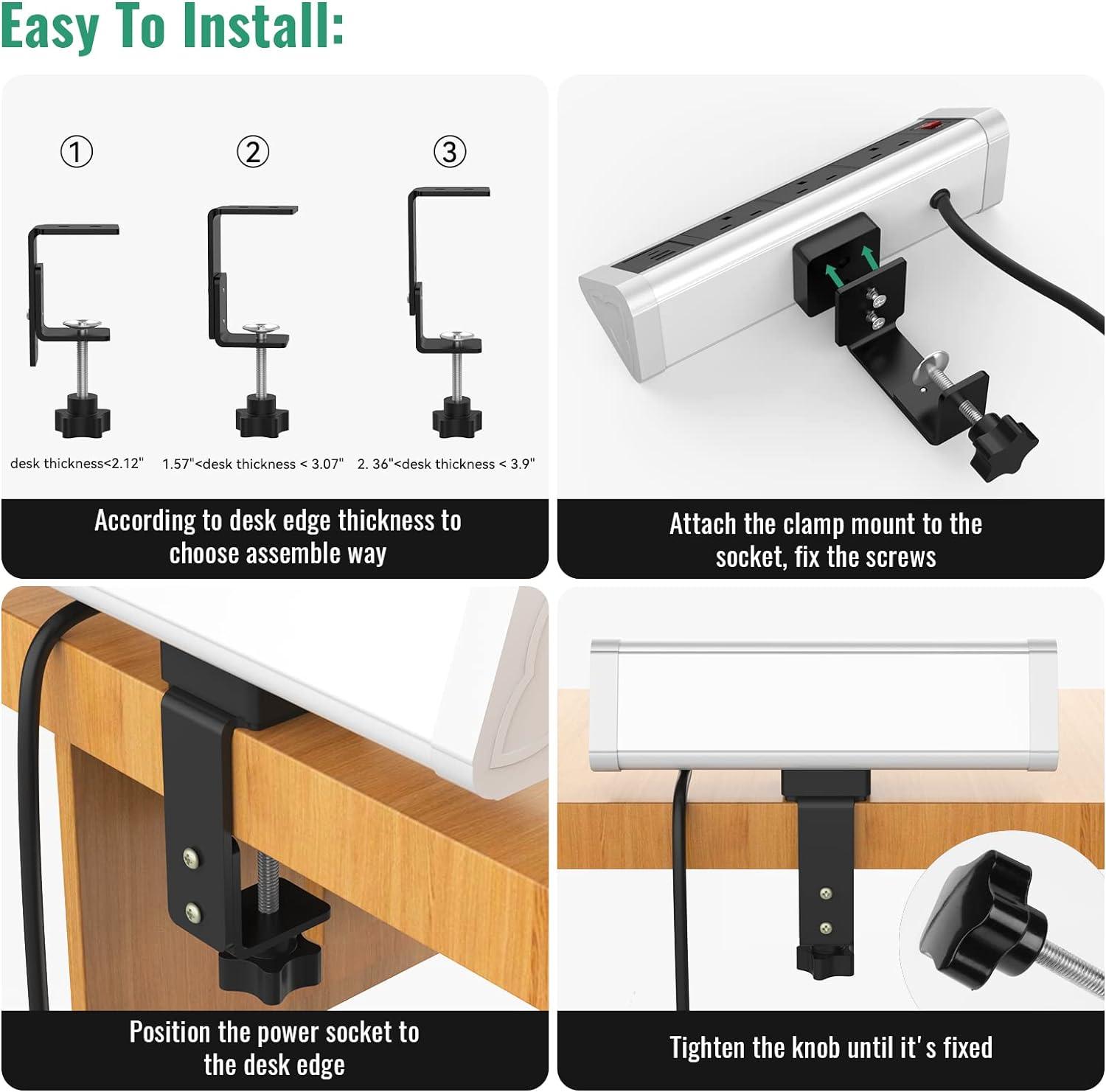 Desk Power Socket Extension Lead with 3 UK plugs, 1 USB C, 2 USB-A, 3M/9.8FT Cord - Massive Discounts