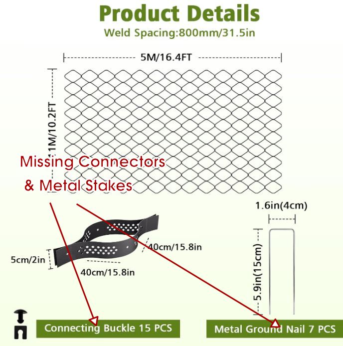 Gravel Ground Grid 10ft x 16.4ft – Missing Connectors & Metal Stakes