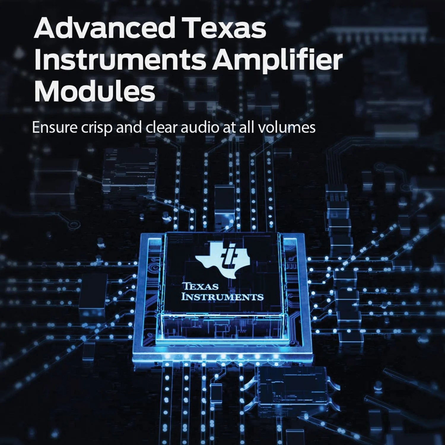Texas Instruments amplifier module with circuit board background