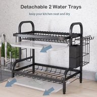 Dish Rack 2 Tier For Kitchen Drainer Rack With Drip Tray Compact Black - Massive Discounts