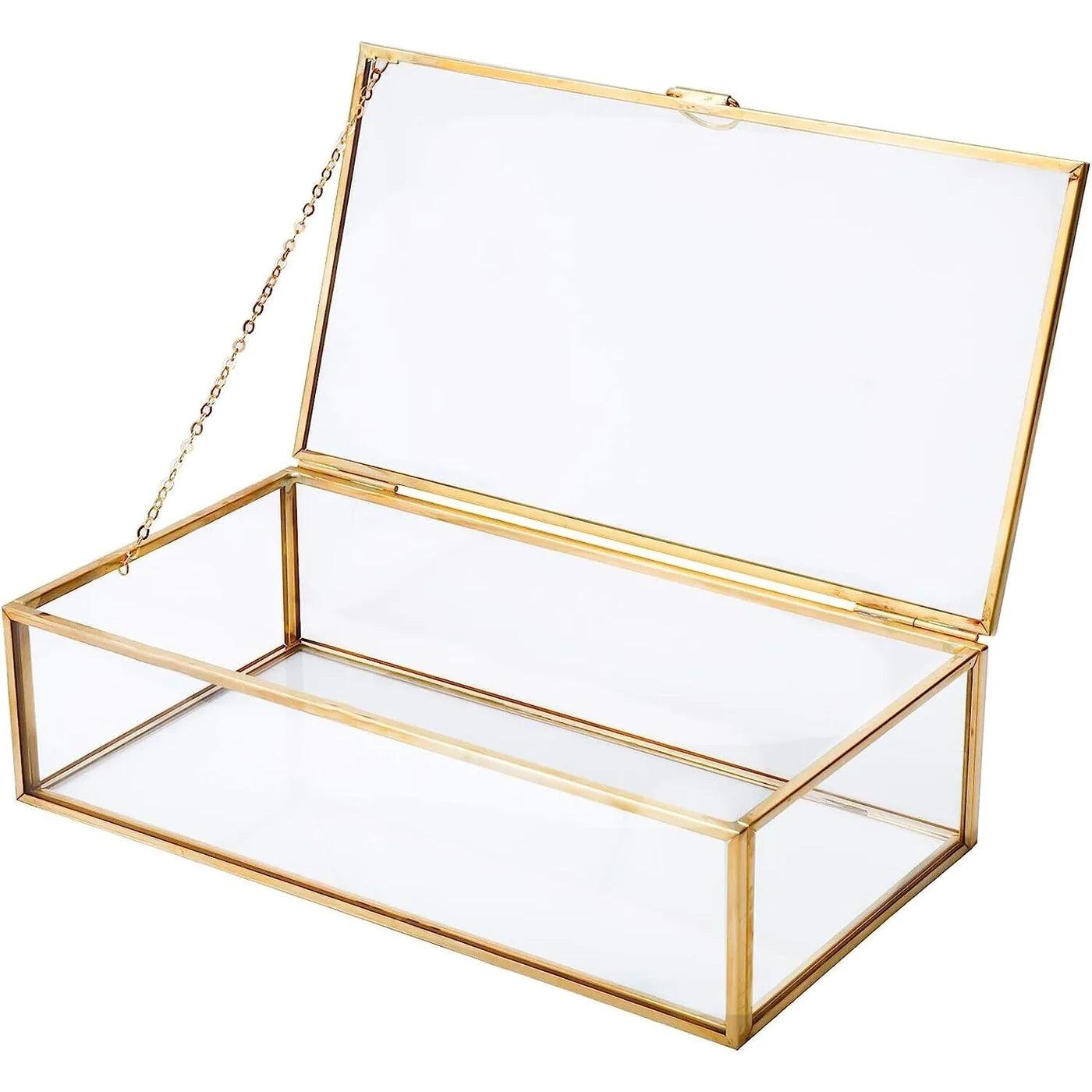 Display Jewelry Box Organizer with Lid 20x11x5.9cm Golden Keepsake - Massive Discounts