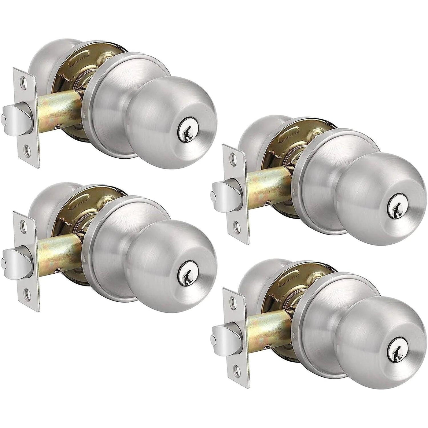 Probrico Door Knob with Keyn 4 Pack Stainless Steel Satin Nickel - Massive Discounts