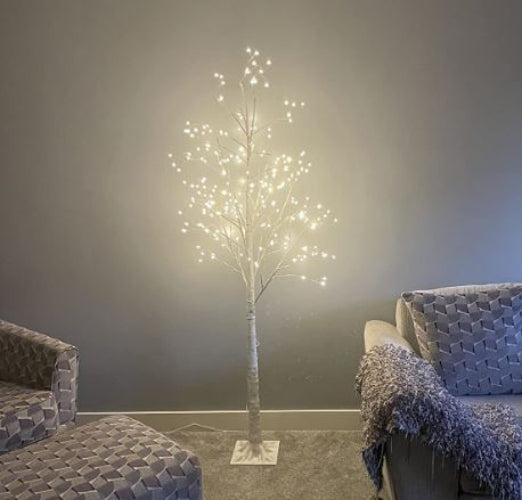 EAMBRITE 6FT Pre-Lit White Birch Tree with 288 Warm White LEDs, Waterproof