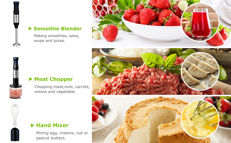 Hand Blender Food Processor 4 in 1 1000W Chopper Jug Turbo SOKANY