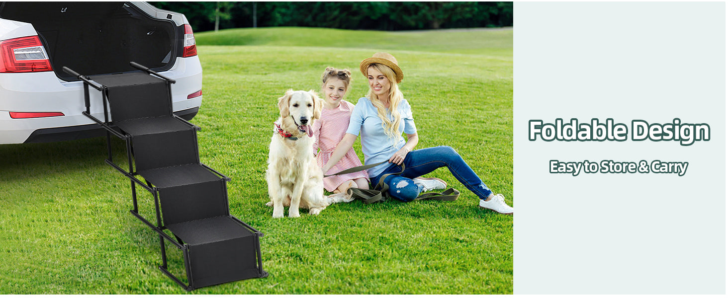 Foldable Dog Ramp Adjustable Non Slip Pet Steps For Car Bed 176lbs Fellie