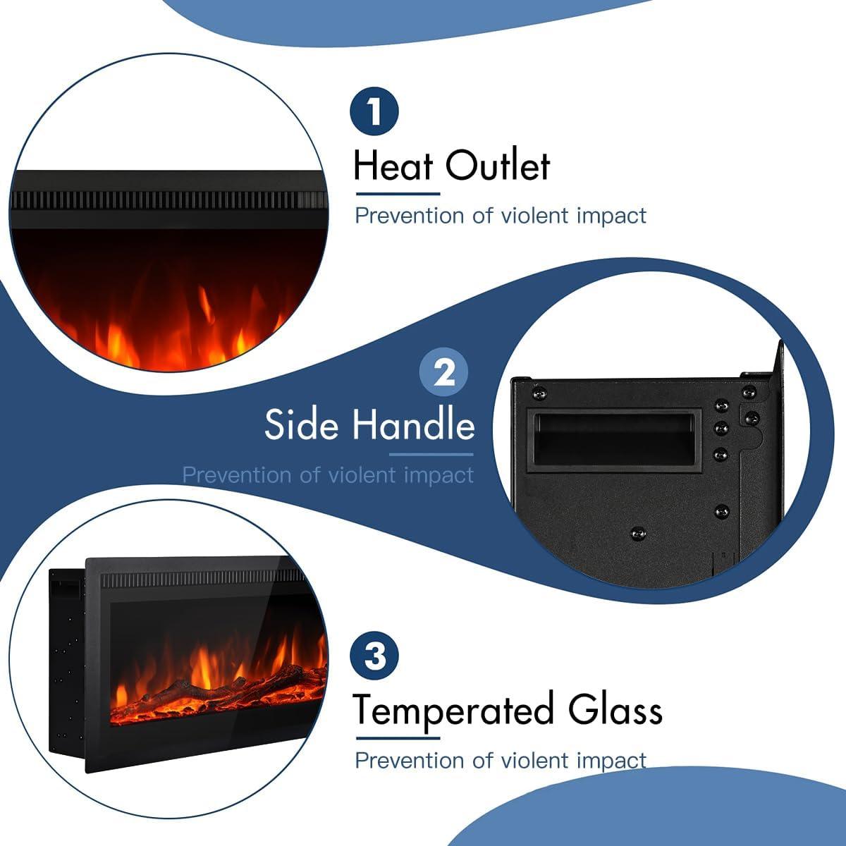 Electric Fireplace 40in Insert Wall Mounted or Freestanding Black - Massive Discounts