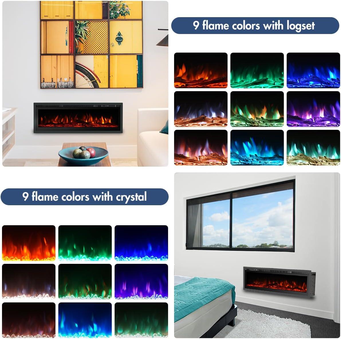 Electric Fireplace 40in Insert Wall Mounted or Freestanding Black - Massive Discounts