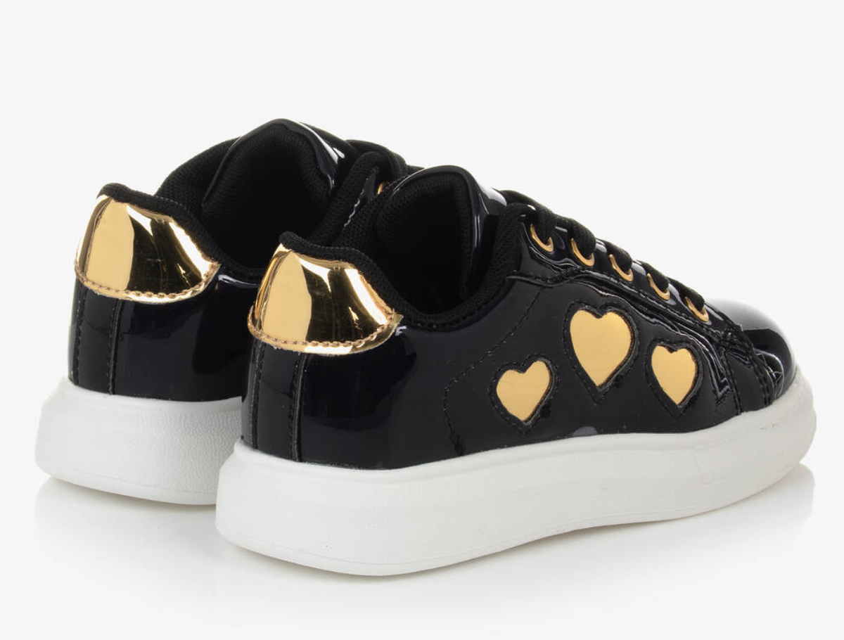 A Dee Black Patent Trainers with Gold Heart Children Size UK 8 / EU 25