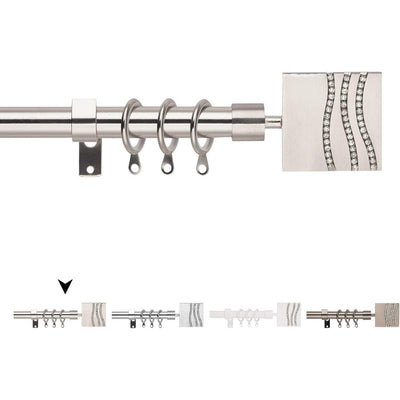 Extendable Curtain Pole 130-240cm Satin Silver with Crystal Finials 16/19mm