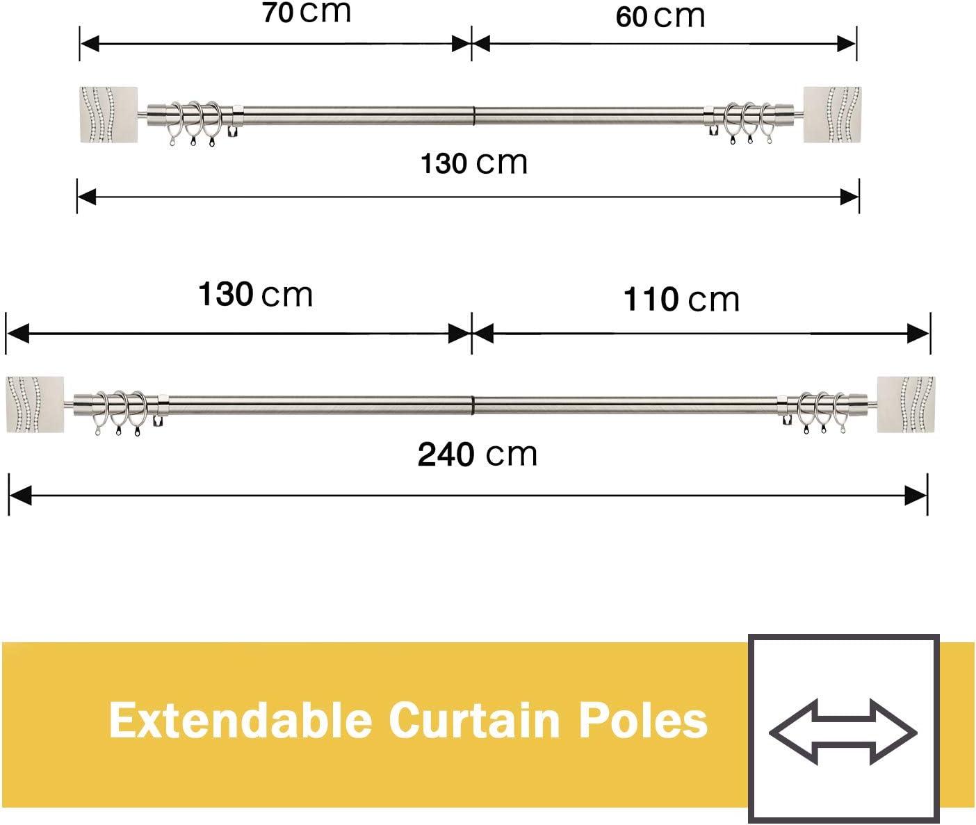 Extendable Curtain Pole 50-95in Rhinestones Finials Ø16/19mm Satin - Massive Discounts