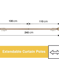 Extendable Curtain Pole Plain Metal Ball 50-95in Brass Ø25/28mm - Massive Discounts