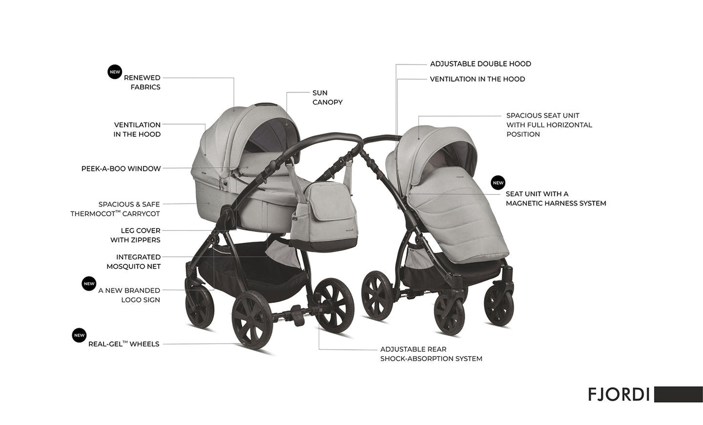 3 in 1 Travel System Pram Pushchair Carrycot Car Seat Noordi Fjordi