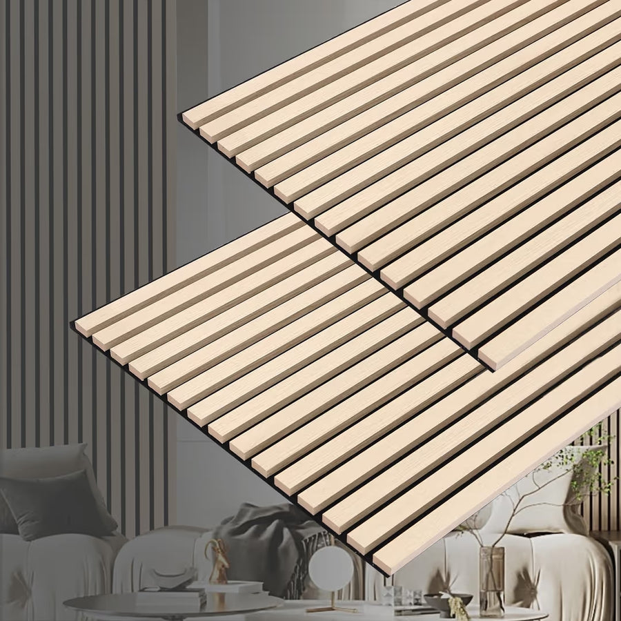 3D Slat Acoustic Wall Panels 2 Pack 122x60cm Wood Sound Absorbing Decor