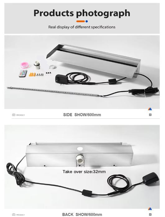 Product display with LED light bar showing side and back views on a white background.