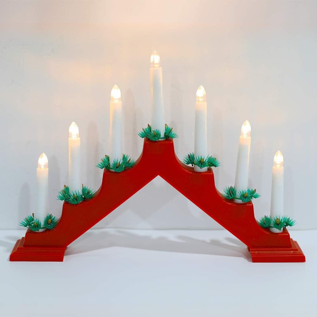 Flameless Candle Bridge Lights, Battery Operated 7 Branch White Red - Massive Discounts