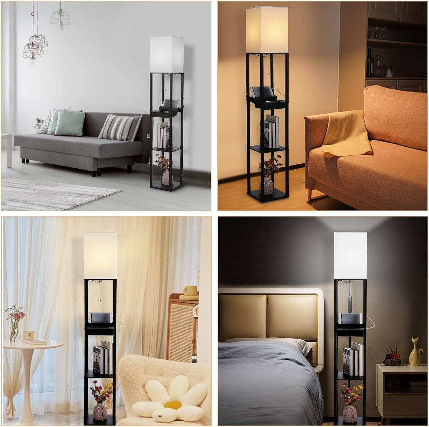 Floor Lamp with Shelves, Dimmable with 2 USB Charging Ports - Massive Discounts