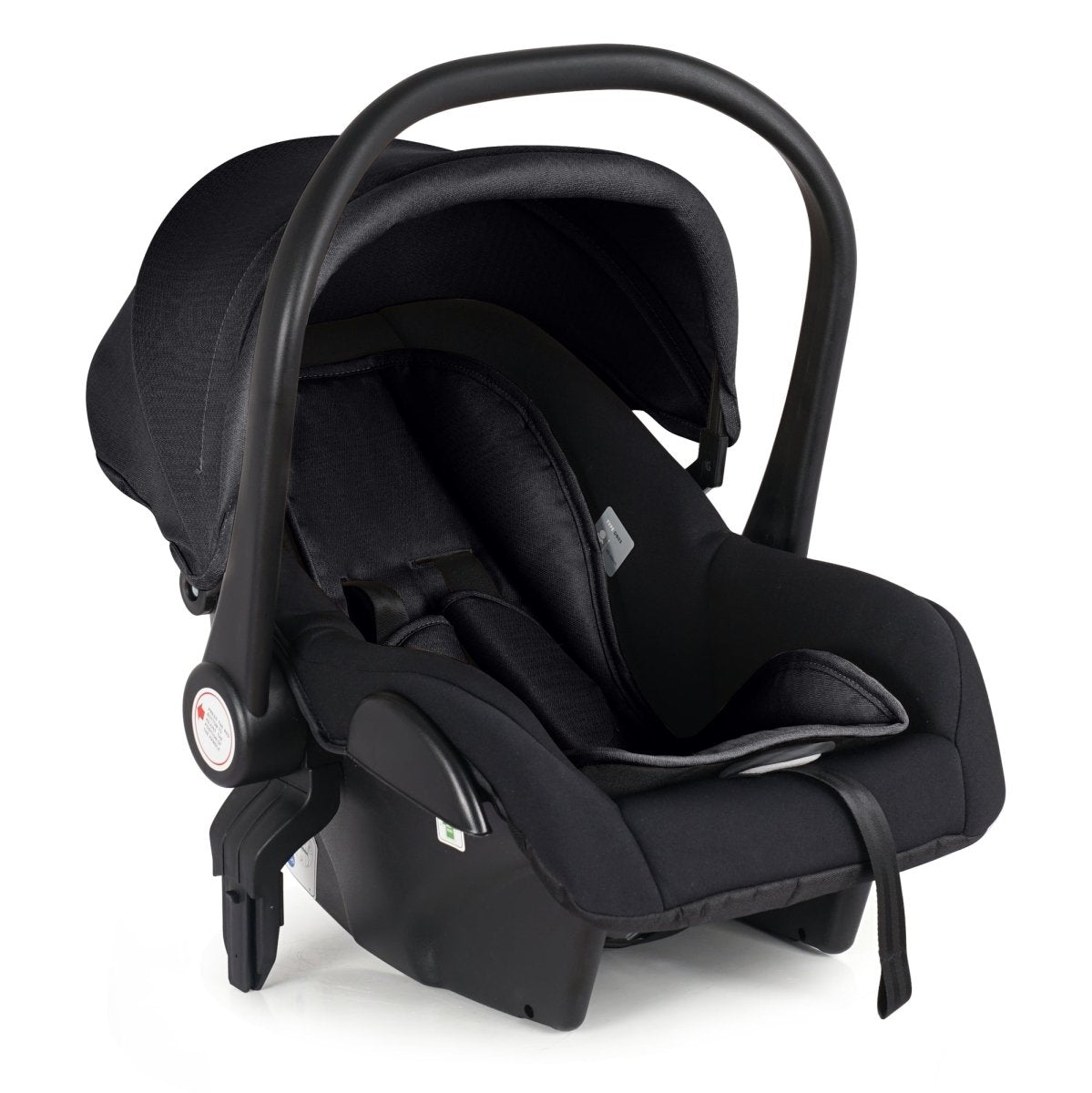Black baby car seat on a white background