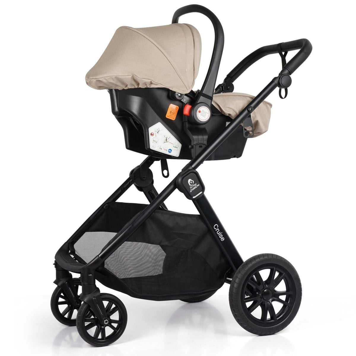 Black and beige stroller on a white background