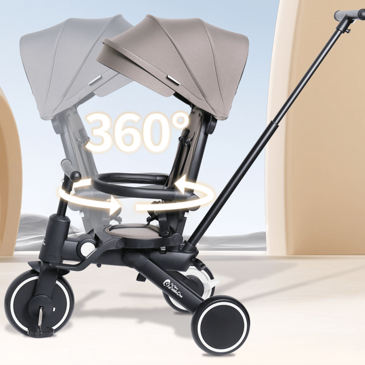 Baby stroller with 360-degree view indicator on a light background