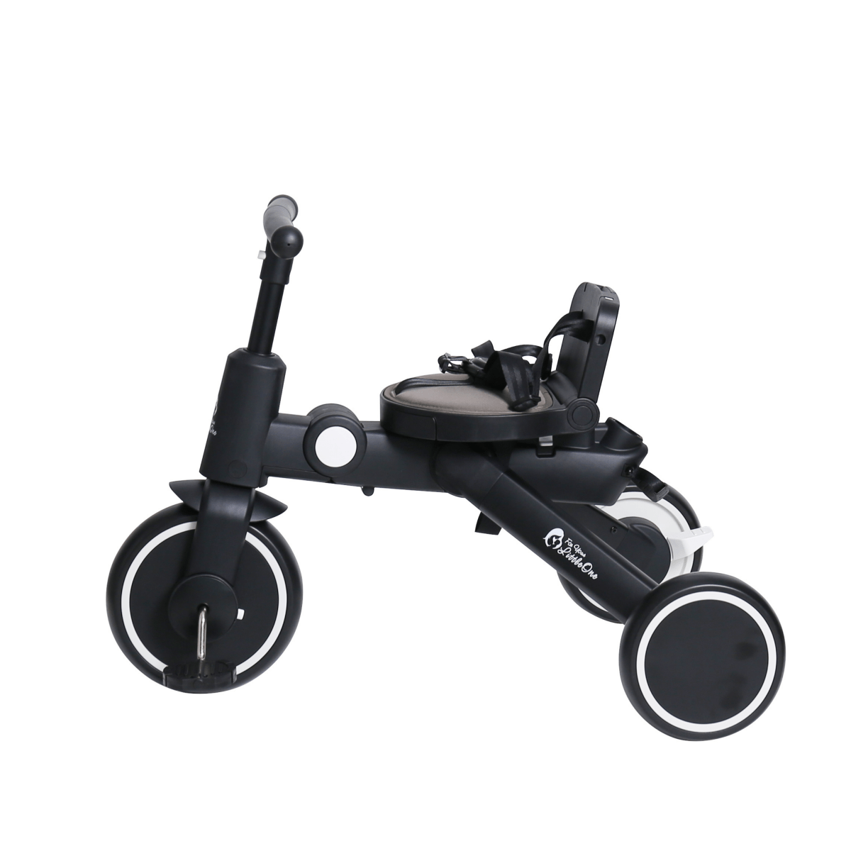 Black and white baby stroller on a white background
