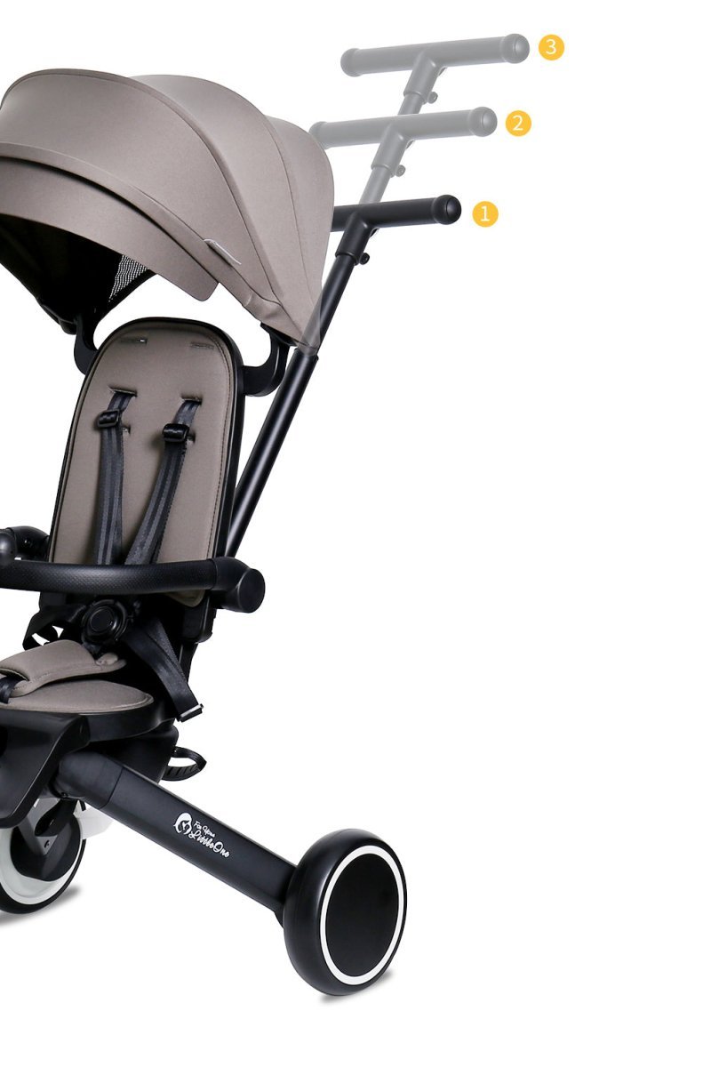 Beige stroller with black frame on a white background