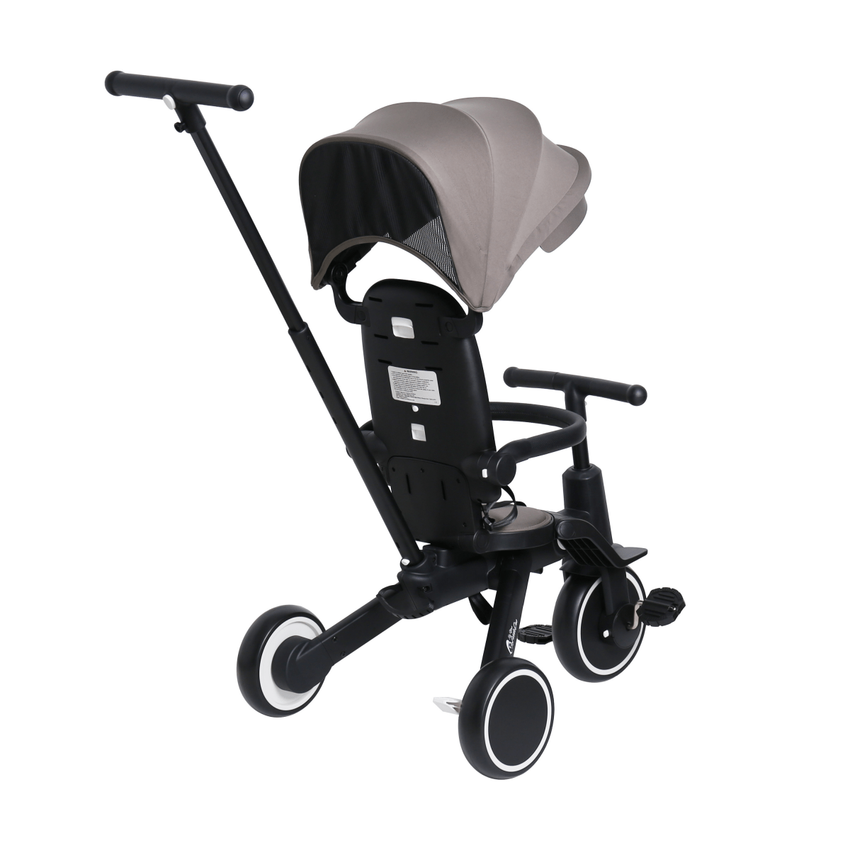 Black and gray baby stroller on a white background