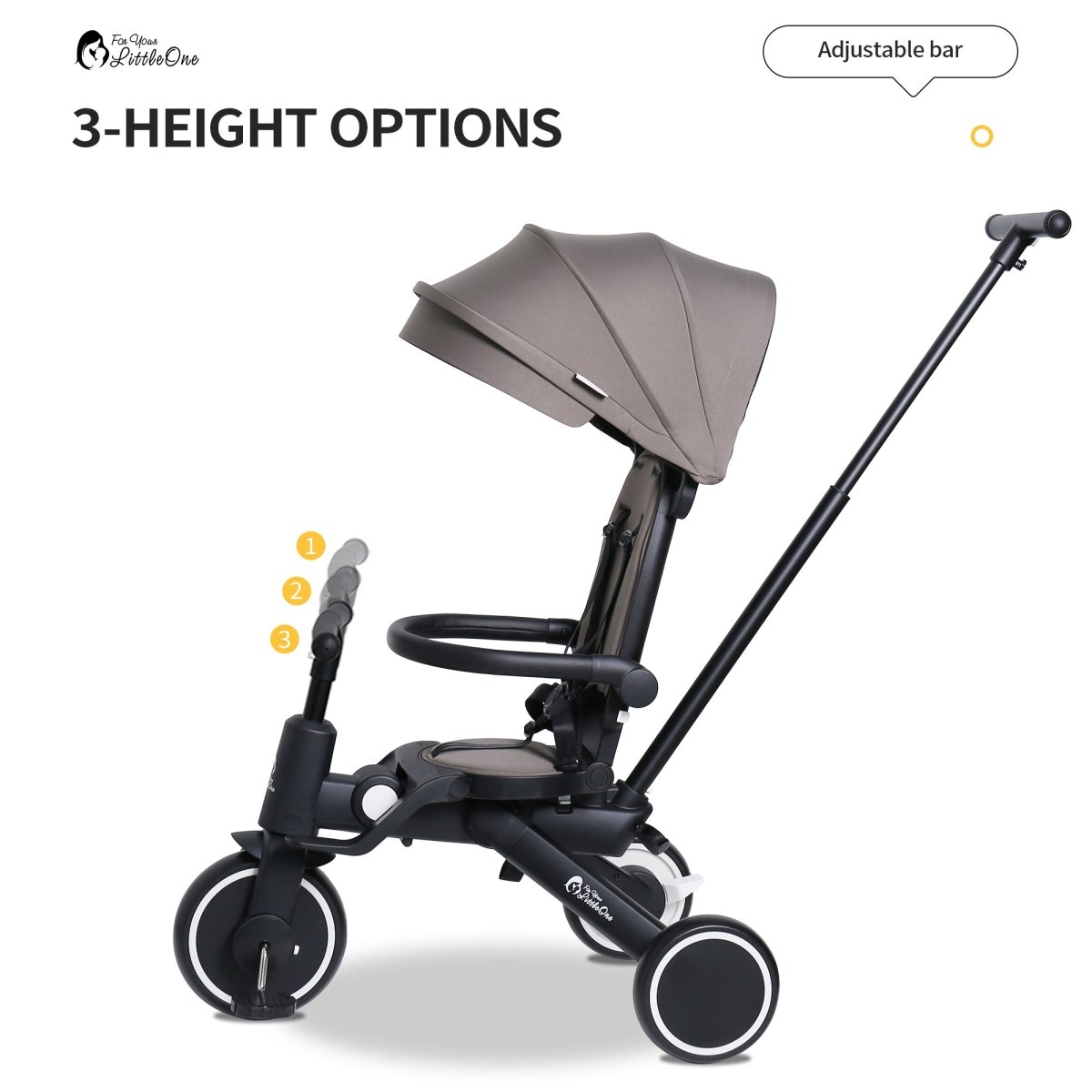 Foldable Trike 6 in 1 Kids Tricycle 10m to 4y Grey Olive Foryourlittleone
