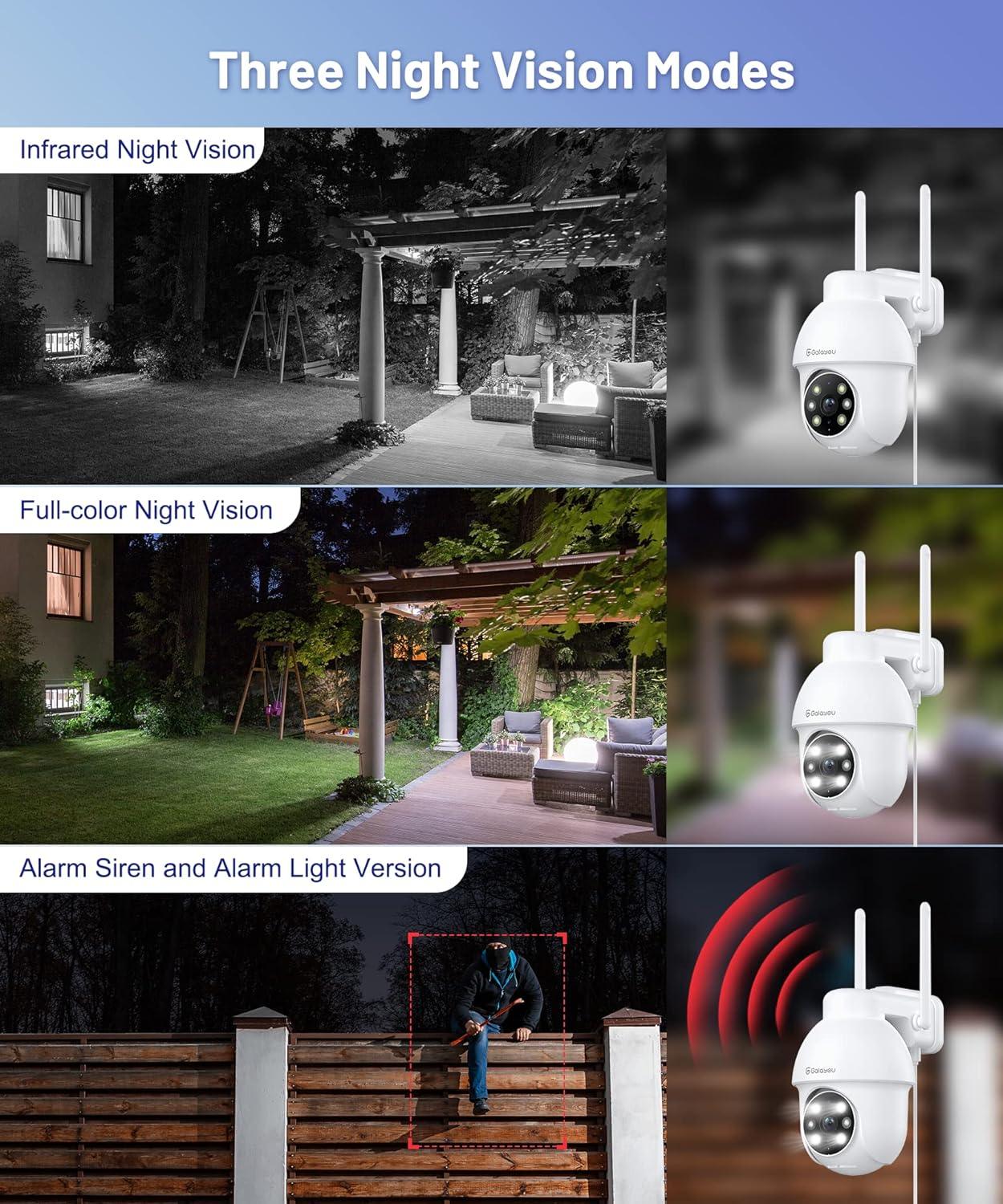 GALAYOU 2K Security Camera Outdoor, 360°, Audio, Infrared, full-color, and alarmed - Massive Discounts