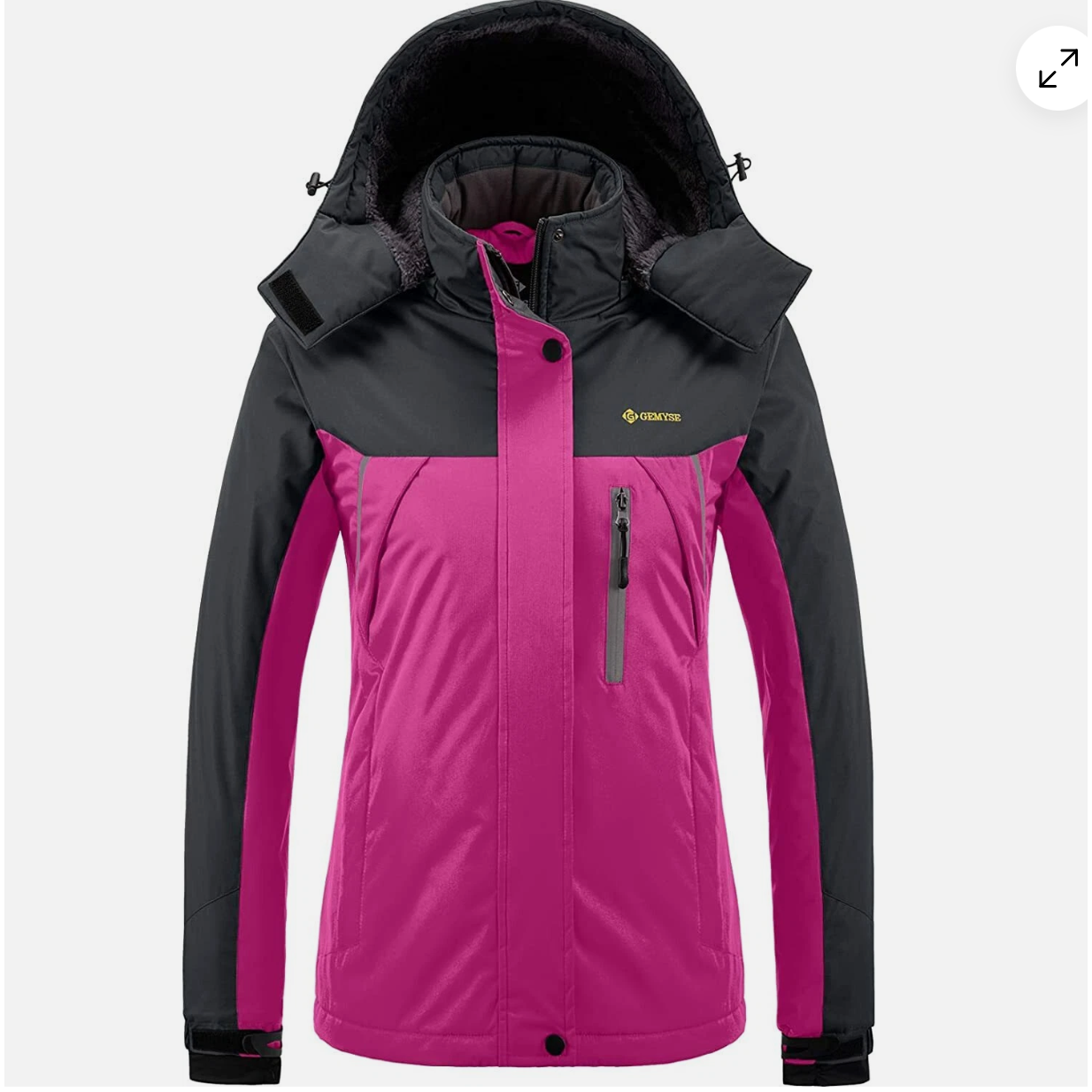 Pink and black jacket with a brand logo on a white background