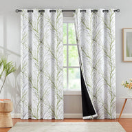 Green White Blackout Curtains 90x50in x 2pcs Grey Forest Tree Thermal - Massive Discounts