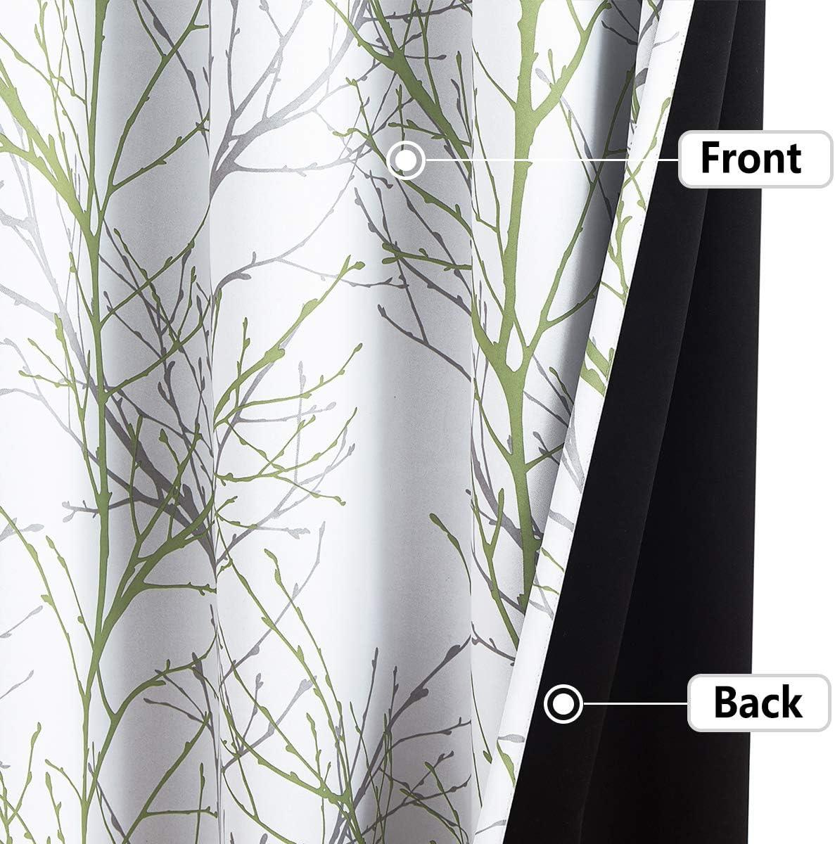 Green White Blackout Curtains 90x50in x 2pcs Grey Forest Tree Thermal - Massive Discounts