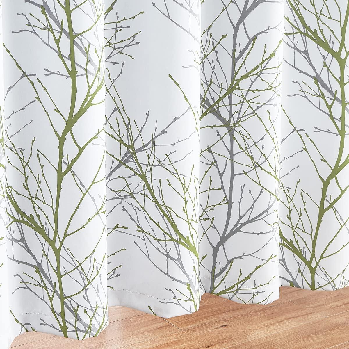 Green White Blackout Curtains 90x50in x 2pcs Grey Forest Tree Thermal - Massive Discounts