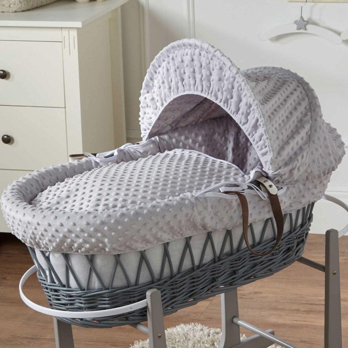 Baby Moses Basket Wicker with Stand Grey Dimple Newborn Crib Bassinet