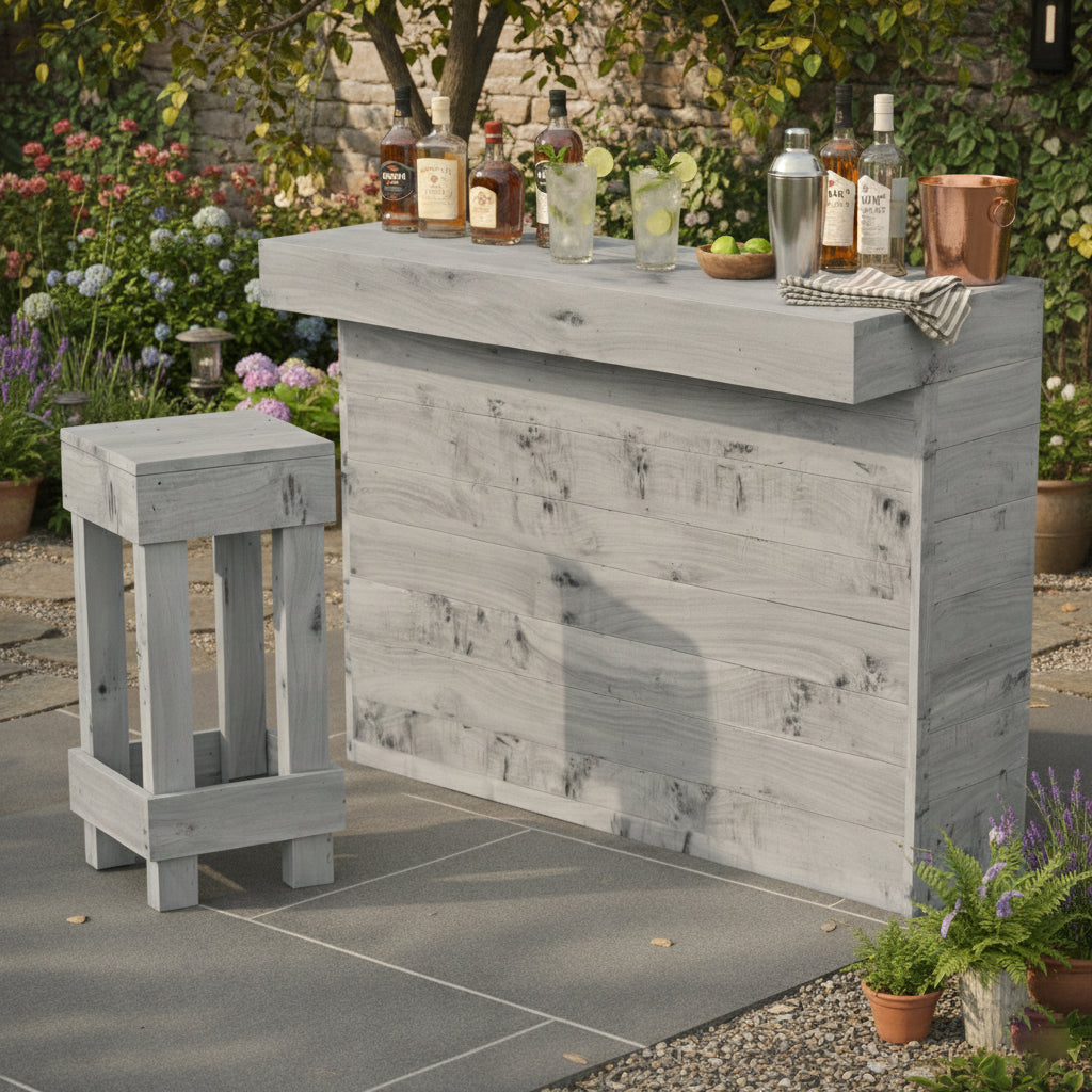 L Shape Wooden Garden Bar Rustic Outdoor Corner Bar Storage Bars at Home