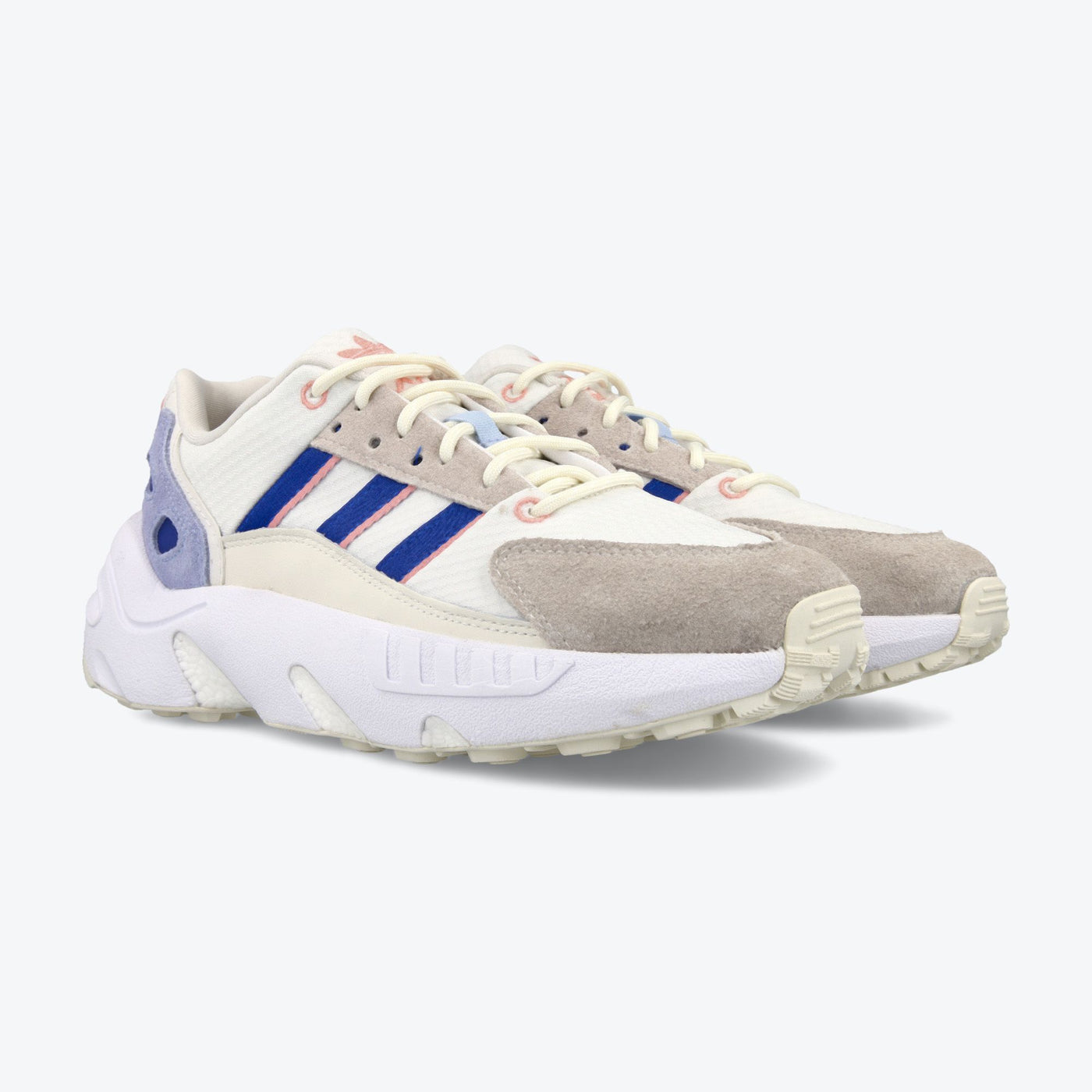 Sneaker with blue and red accents on a white background