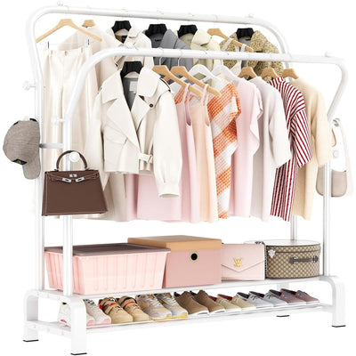 Heavy Duty Double Clothes Rail 126x51x110cm Metal Garment Rack Coat Stand
