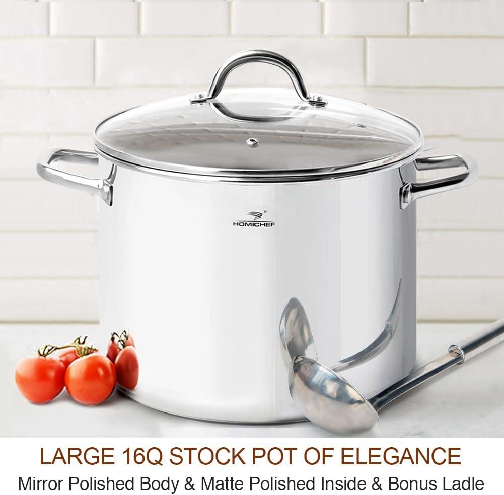 HOMICHEF Pot with Lid (15 Litre) Large Nickel Free, Stainless Steel - Massive Discounts