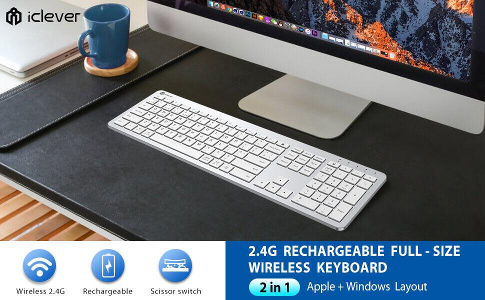 iClever IC-GK08 2.4ghz Wireless Keyboard for Windows 10 11 iOS White Silver - Massive Discounts