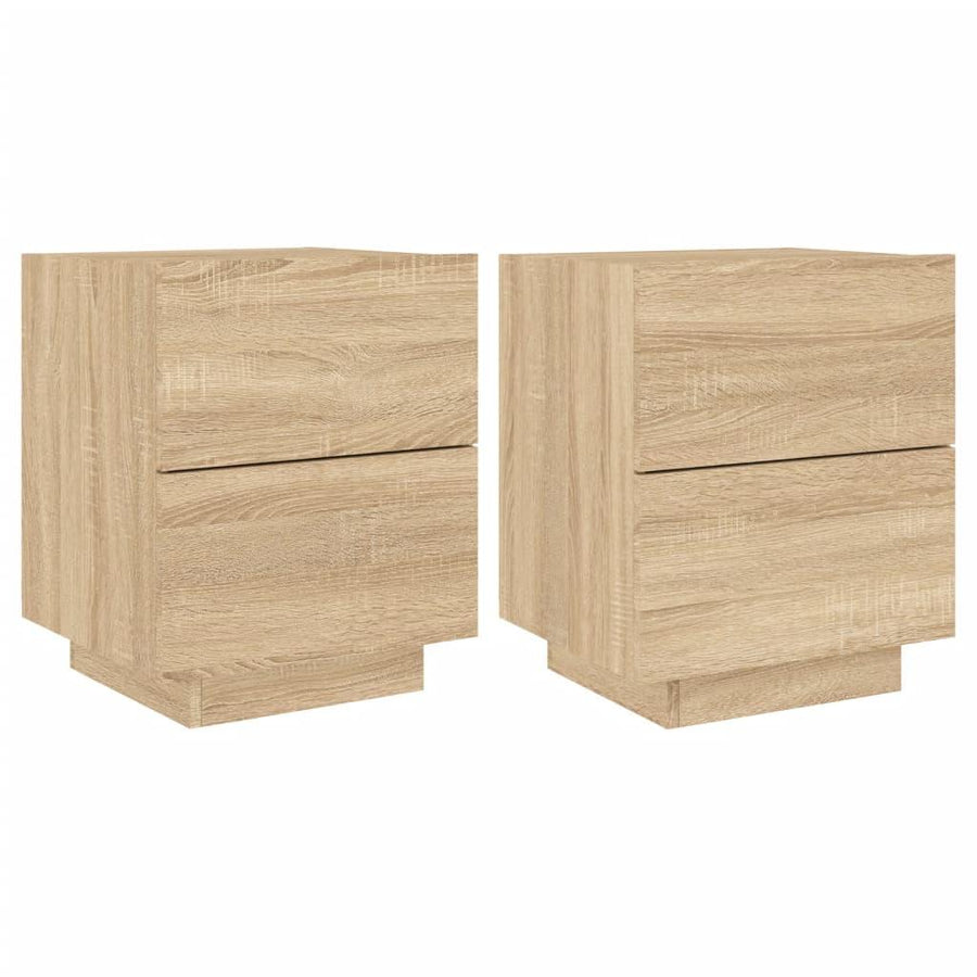 Bedside Cabinets with LED Lights 2 pcs Engineered Wood with 2 Drawers - Massive Discounts