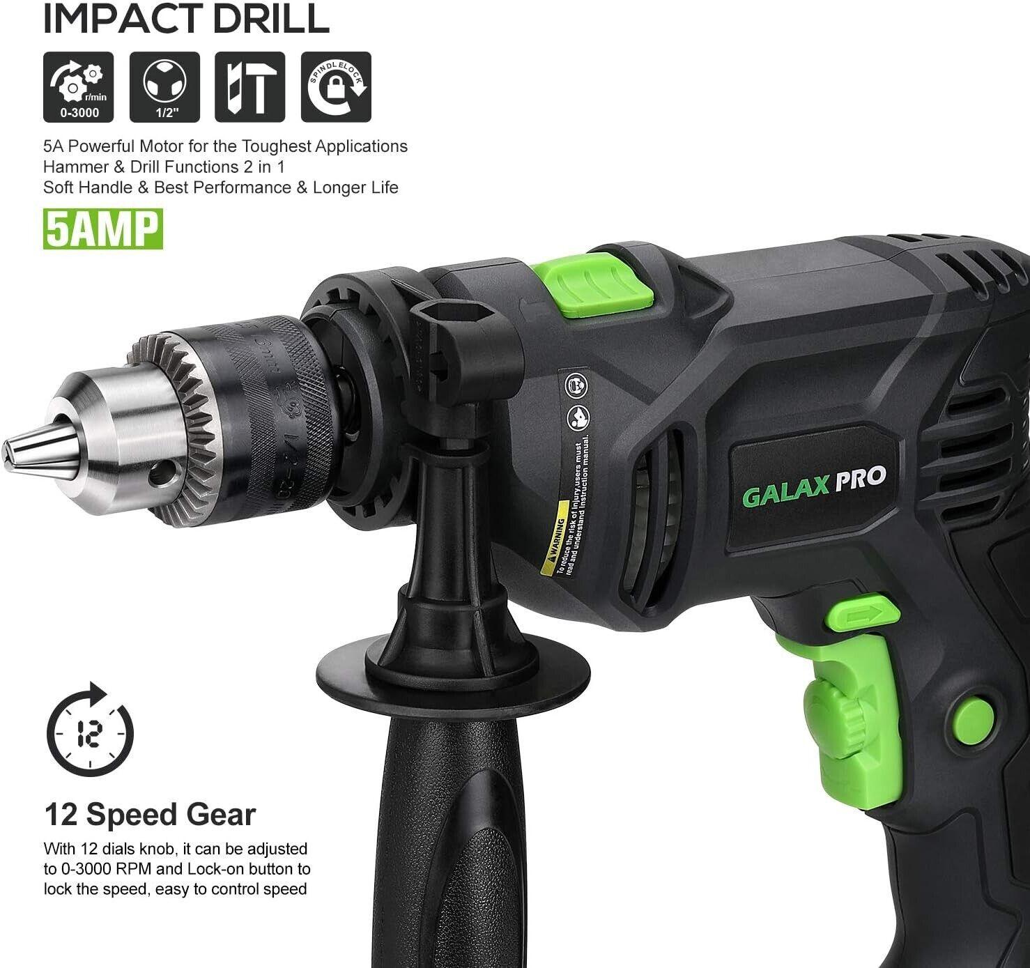 Impact Drill, 1/2-inch Corded Hammer Drill, Variable Speed GALAX PRO - Massive Discounts