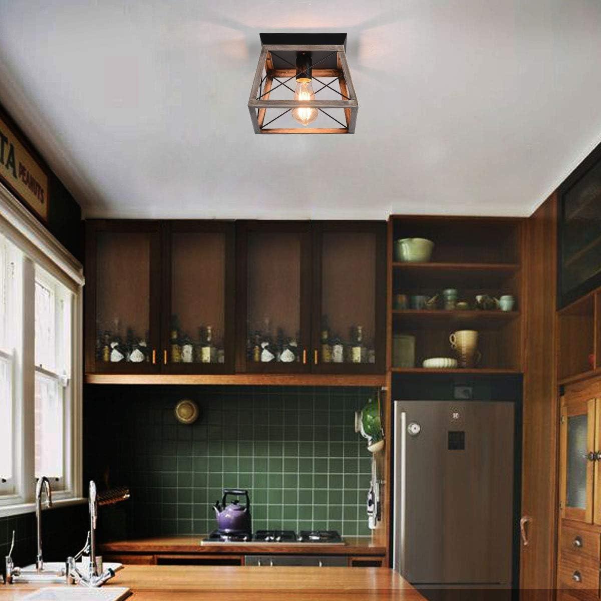 Industrial Flush Mount Ceiling Light with Square Metal Cage for Kitchen - Massive Discounts