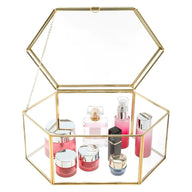 Jewelry Organizer 30x18x15cm Glass Hexagon Golden Keepsake - Massive Discounts