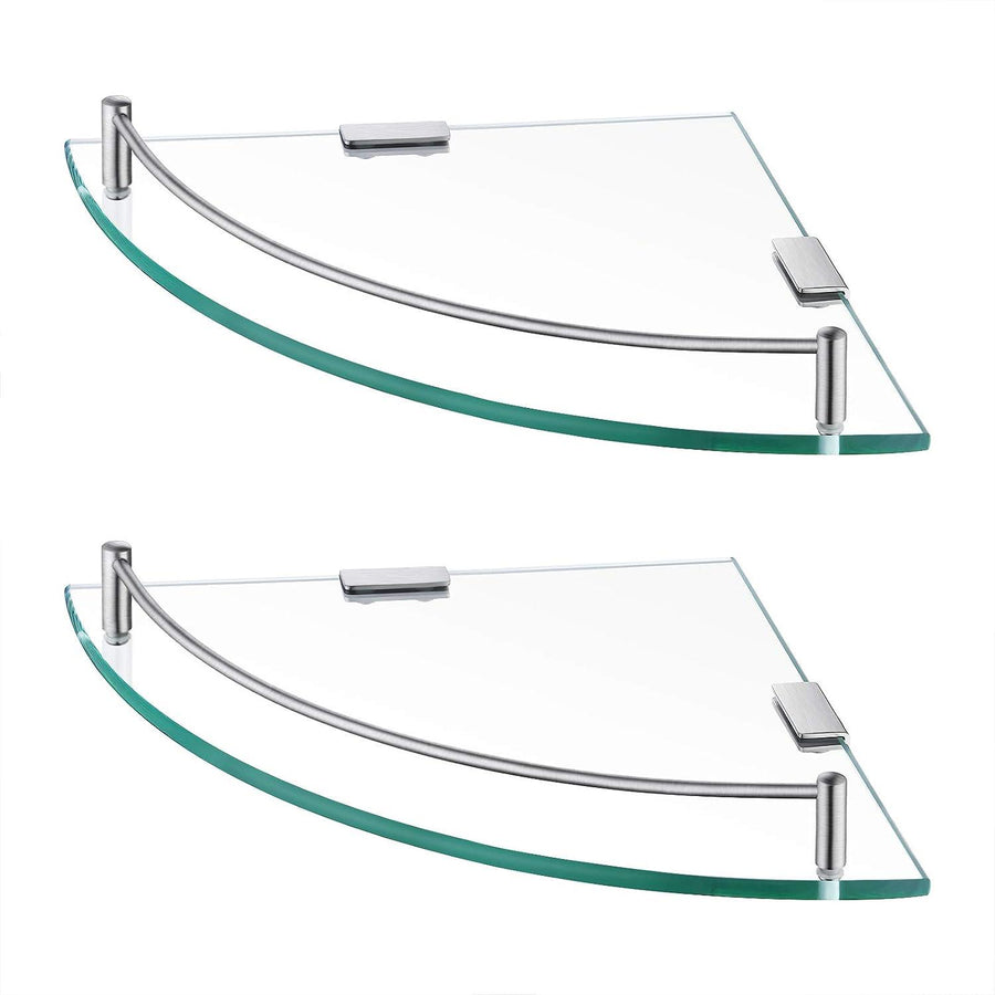 KES Glass Corner Shelf Set For Bathroom Tempered Glass, Brushed Finish - Massive Discounts